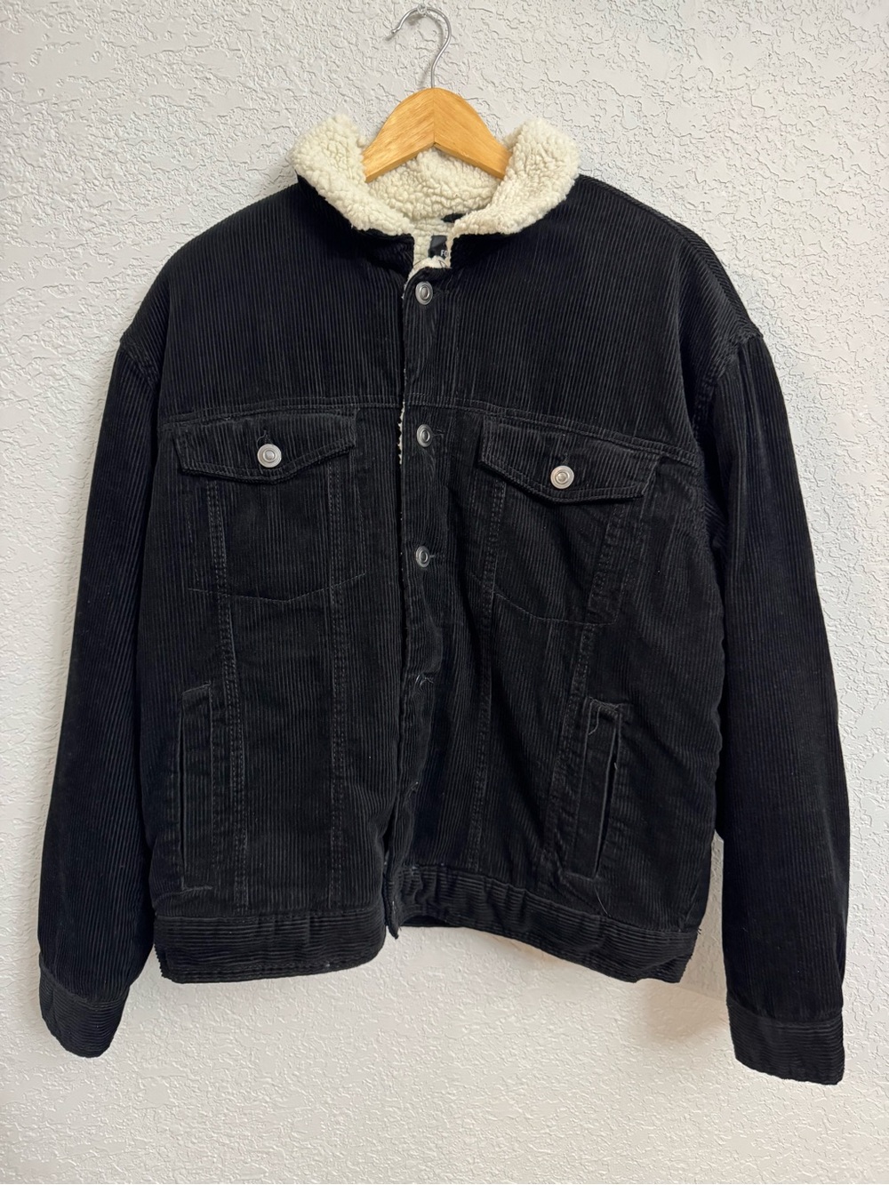 Forever 21 Black Corduroy Jacket with Cream Sherpa Collar